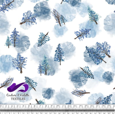 Mountain - Watercolor Blue Pine Trees Winter